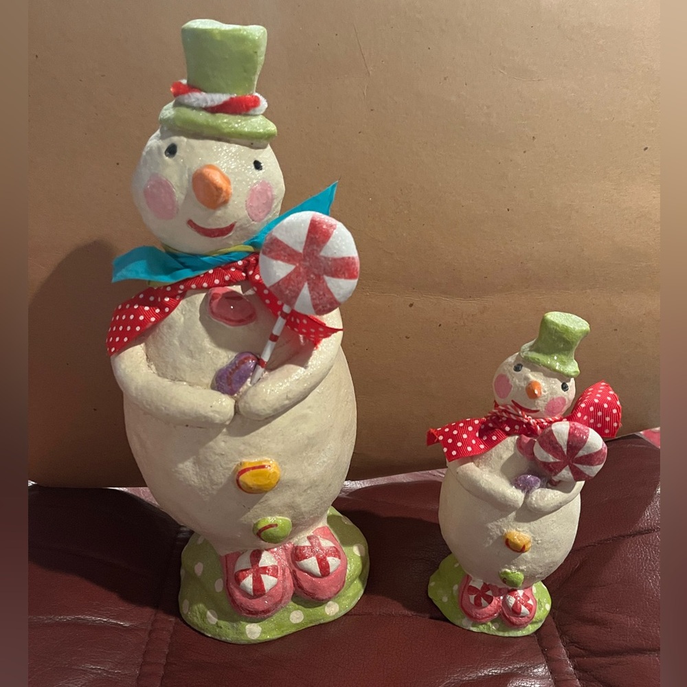 2010 12 inch Glittered Snowman Figurine with Green and Red Details